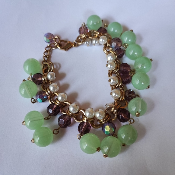 Set of Faux Jade Beads Pearls Bracelet and Necklace Vintage Amethyst Purple EUC - Picture 7 of 15